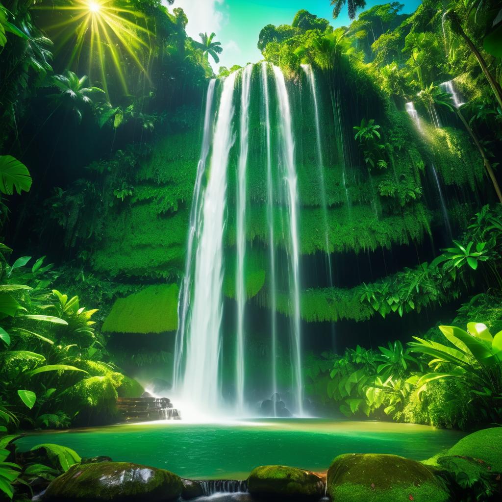 Cinematic Lush Jungle Waterfall Photo