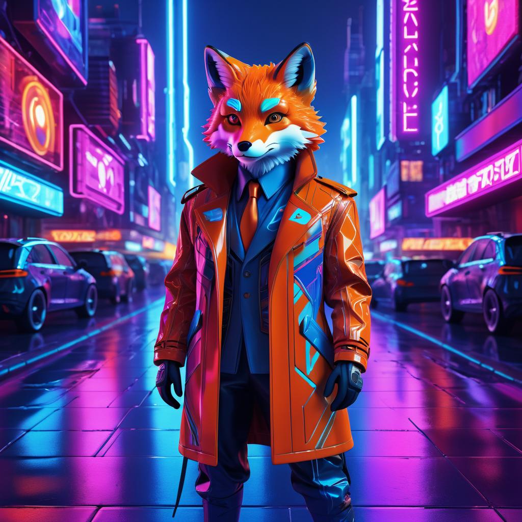 Vibrant Cyberpunk Fox in Futuristic City