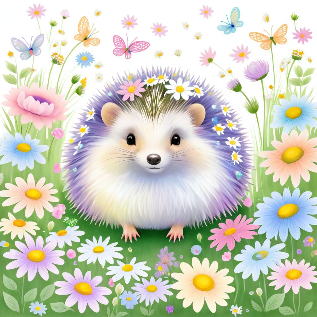 Whimsical Hedgehog in Flower Garden