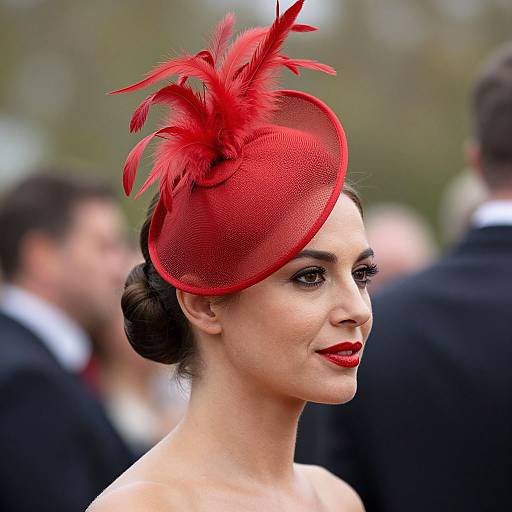Elegant Woman with Red Fascinator Hat
