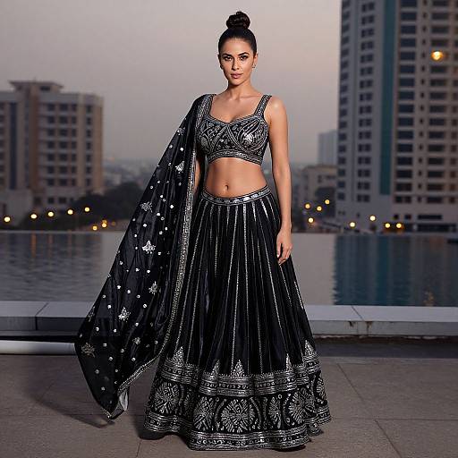Slim Woman in Detailed Black Churidar