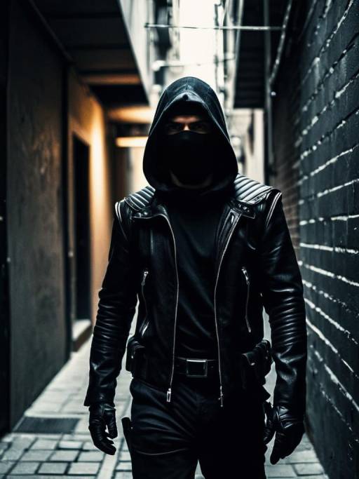 Man in Modern Assassin Costume in Shadowy Alley