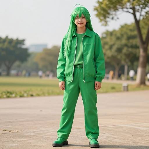 Vibrant Green Outfit in Sunny Park