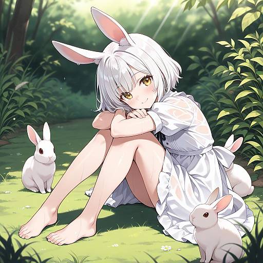 Charming Girl with Rabbit Ears Outdoors