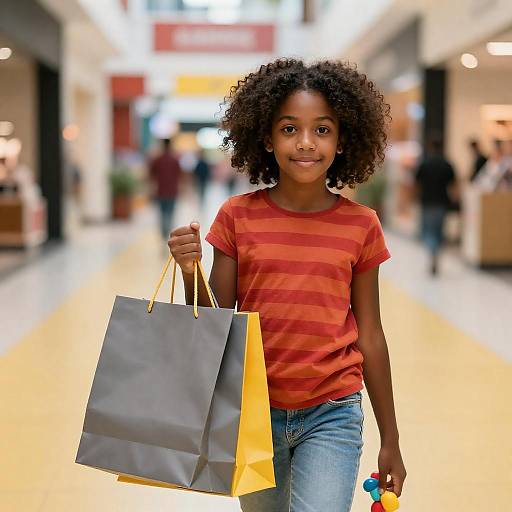 Young African Girl in Colorful Mall