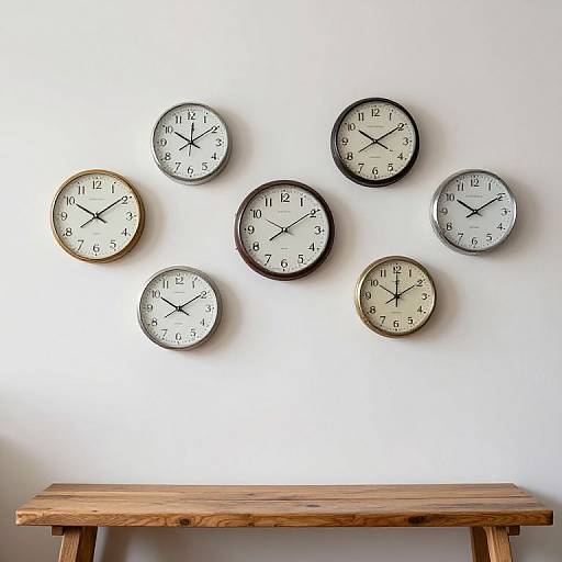 Eclectic Wall Clocks in Minimalist Room