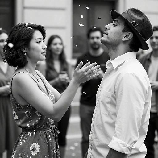 Dynamic Black and White Confetti Scene