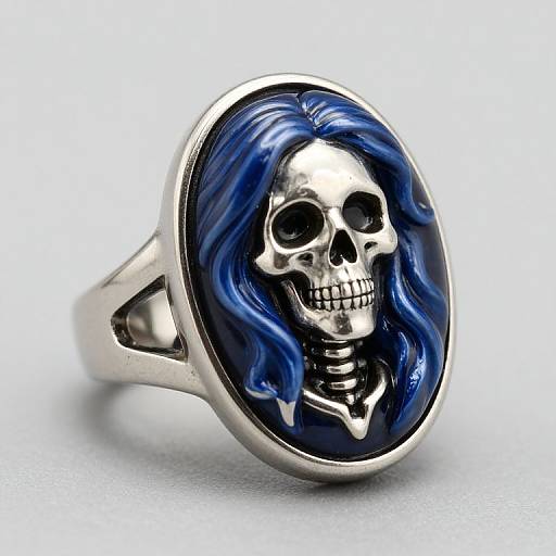 Skeleton Lady Blue Silver Cameo Ring