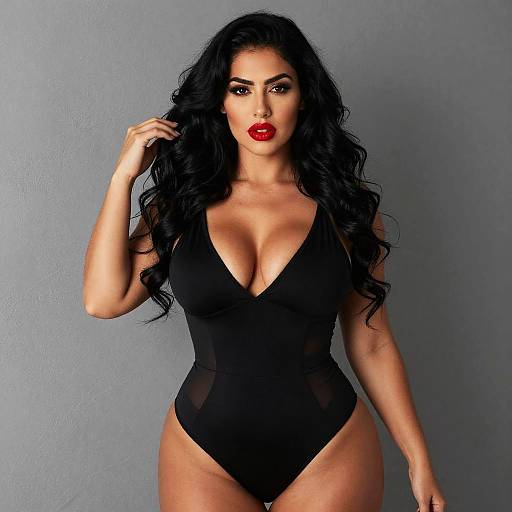 Confident Curvy Woman in Black Bodysuit