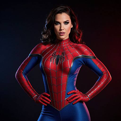 Confident Woman in Detailed Spider-Man Costume