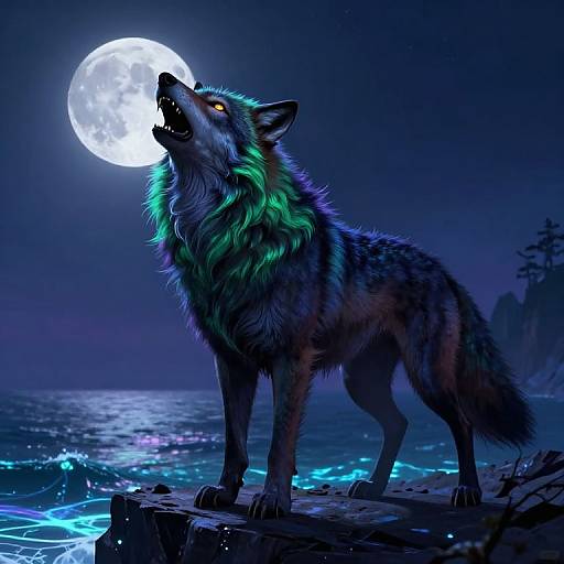 Enigmatic Werewolf Howling at Moon