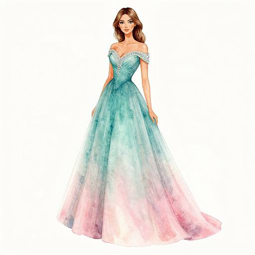 Watercolor Woman in Gradient Gown