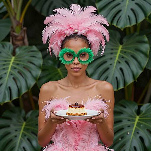 Vibrant Woman in Feathered Headdress