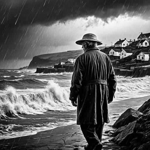 Stormy Coastal Scene with Elderly Fisherman