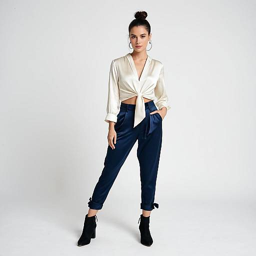 Casual Chic Woman in Satin Blouse