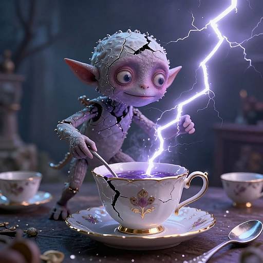 Whimsical Teacup Golem in Storm