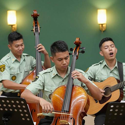 Three Musicians in Military Uniforms