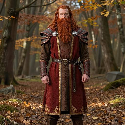 Medieval Fantasy Warrior in Autumn Forest