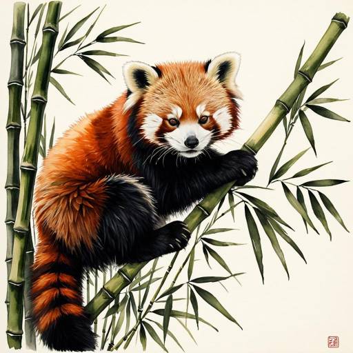 Peaceful Red Panda Ink Wash Art Peaceful Red Panda Ink Wash Art