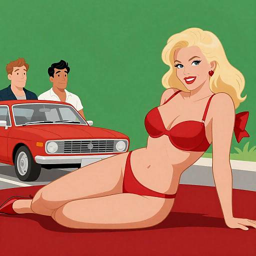 Playful Cartoon Poster of a Blonde Woman