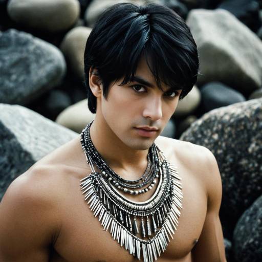 Shirtless Man Wearing Tribal Necklace