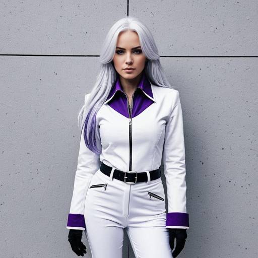 Woman in Detailed White and Purple Cosplay Costume