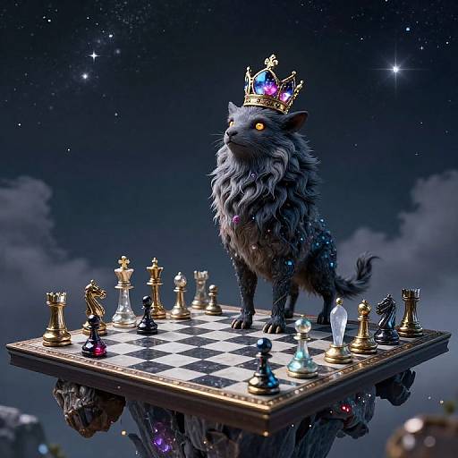 Surreal Dreamscape with Cosmic Crowned Beast