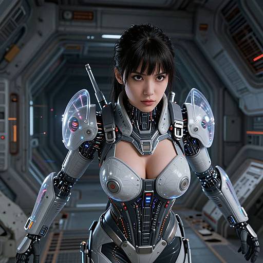 Futuristic Woman in Post-Apocalyptic Space Station