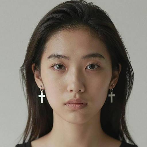 Cute Woman Portrait with Cross Earrings