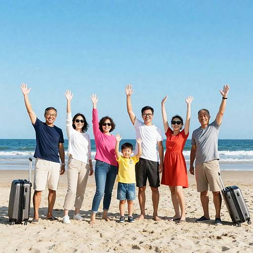 Celebratory Beach Gathering Under Clear Skies