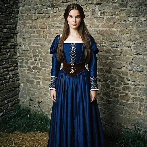 Woman in Navy Blue Medieval Dress