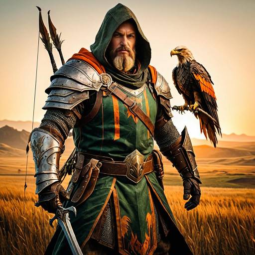 Armored Knight with Orange Eagle in Sunset Plains
