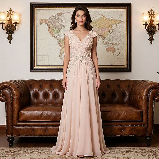 Elegant Woman in Blush-Pink Gown