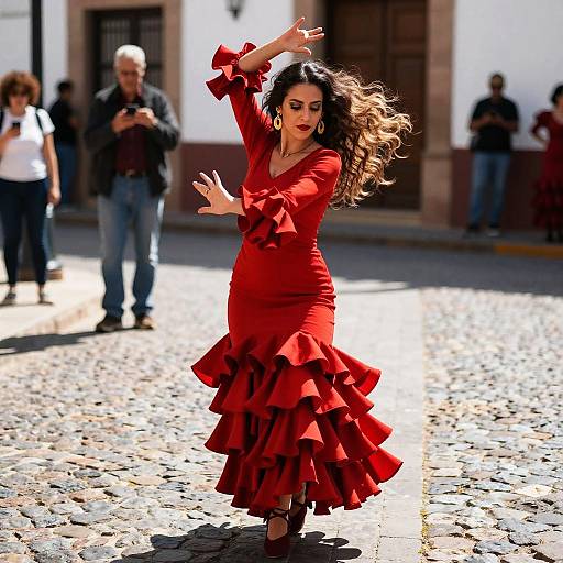 Dynamic Spanish Flamenco Dancer Spinning