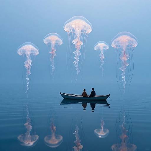 Serene Jellyfish Over Mirror Ocean