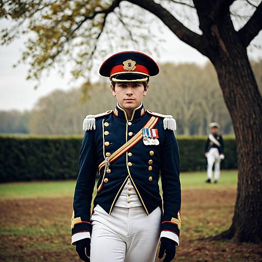 Young Man in Napoleonic Military Uniform Outdoors
