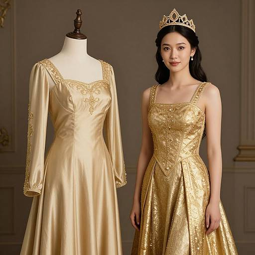 Woman in Golden Dress with Crown