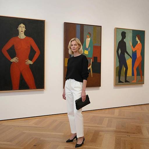 Elegant Woman in Art Gallery Setting
