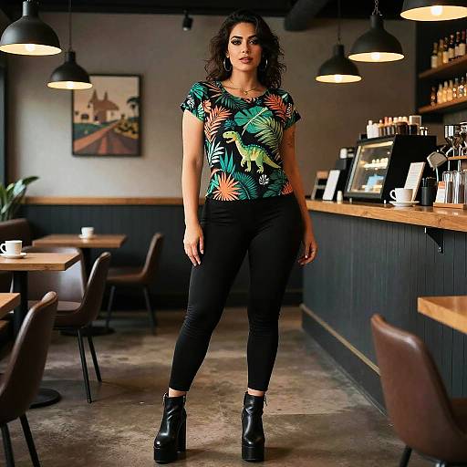 Voluptuous Woman in Tropical Urban Outfit