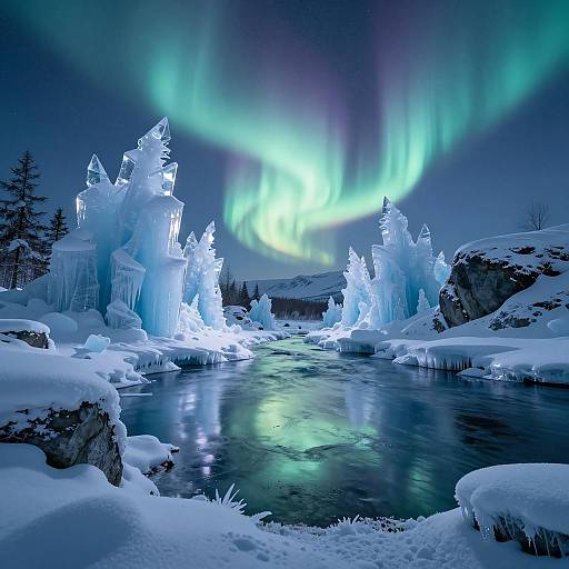 Magical Icy Tundra Landscape at Night