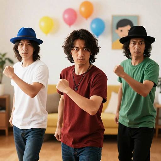 Vibrant Dance Scene with Three Men