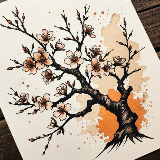 Rustic Cherry Blossom Tattoo Design