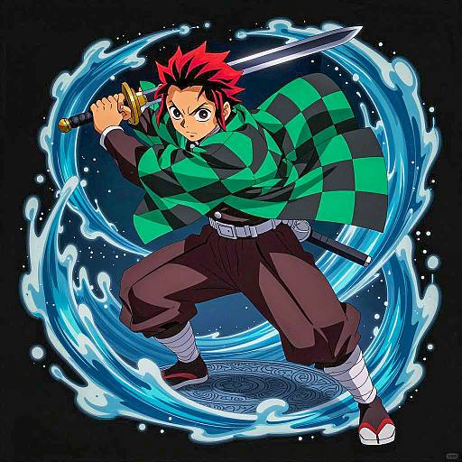 Dynamic Anime Warrior with Spiky Red Hair