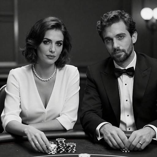 Elegant Couple Playing Poker in Black and White