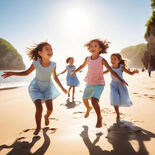 Joyful Children Dancing on Sunny Beach Joyful Children Dancing on Sunny Beach