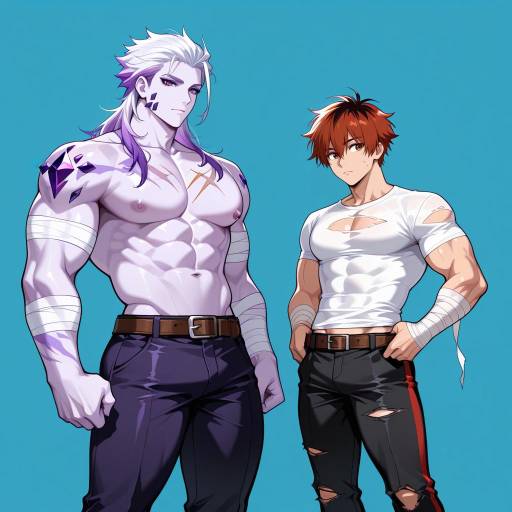 Muscular Hybrid Boy Teasing in Blue