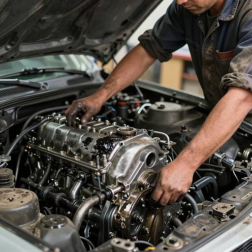 Photorealistic Mechanic Working on Mustang Engine