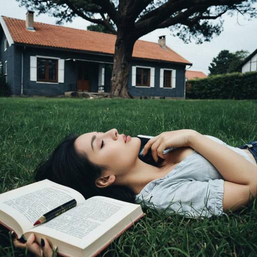 Woman Relaxing on Grass with Book