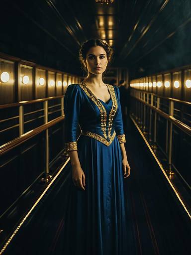Woman in Blue Titanic Dress