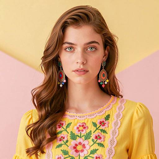 Photorealistic Young Woman in Bright Dress